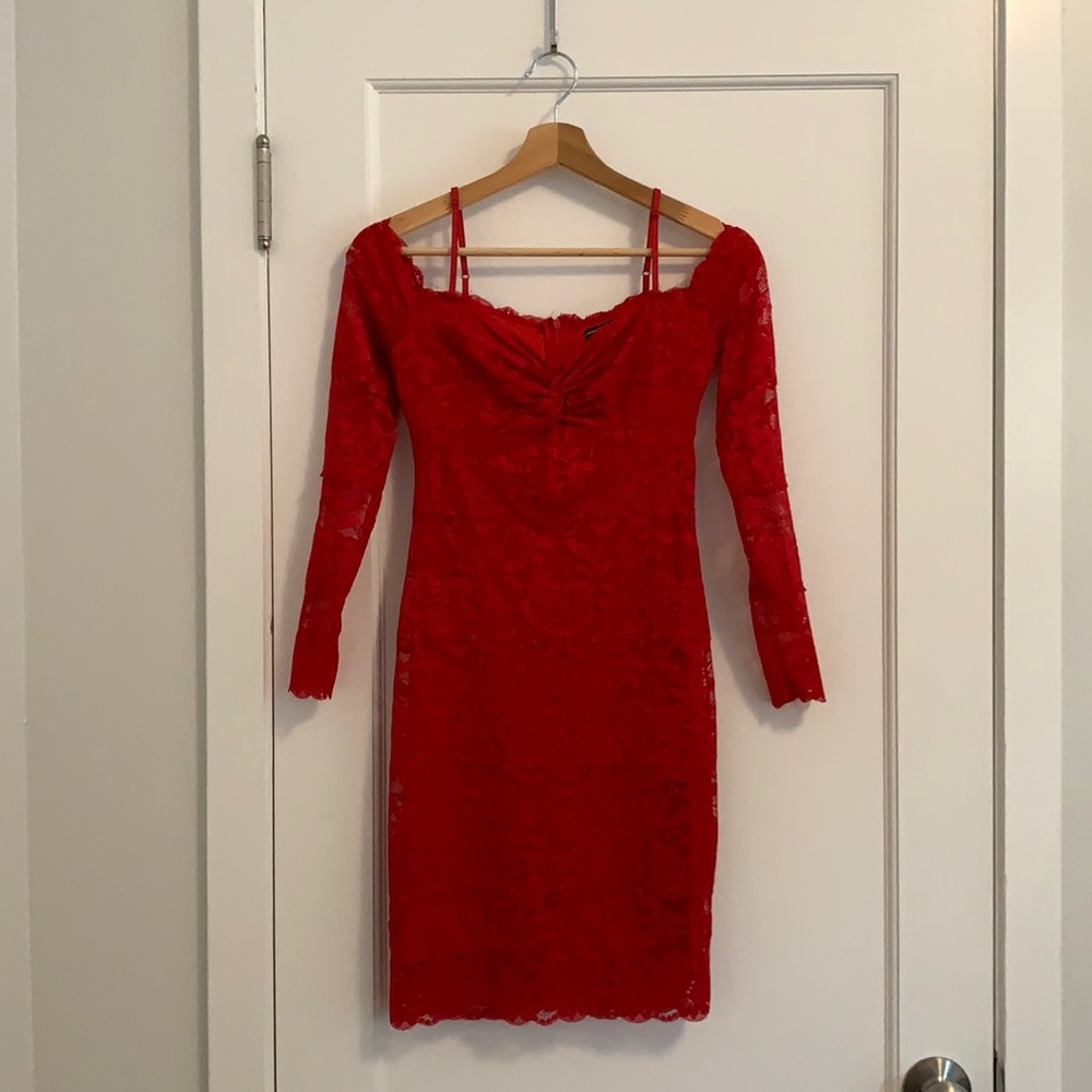 Guess Red Lace Off-The-Shoulder Dress